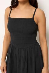 PixieGirl Petite Women's Black Cotton Cheesecloth Midi Dress | PixieGirl 4