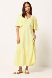 PixieGirl Petite Yellow Asymmetric Tiered Midi Dress | PixieGirl 3