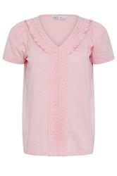 M&Co Petite Pink Short Sleeve Frill Cotton Blouse | M&Co 1