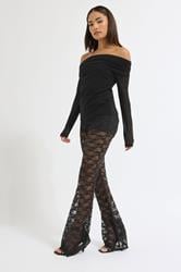 PixieGirl Petite Women's Black Lace Kick Flare Trousers | PixieGirl 2