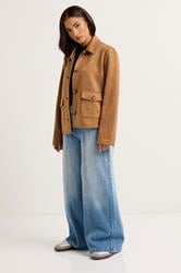PixieGirl Petite Women's Camel Brown Suedette Patch Pocket Jacket | PixieGirl 2
