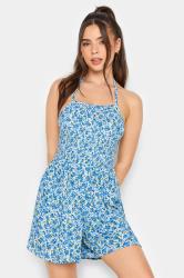 PixieGirl Blue Shirred Ditsy Print Playsuit | PixieGirl 1