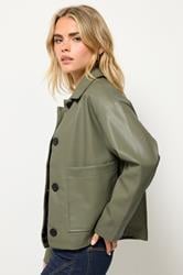 PixieGirl Petite Women's Green Faux Leather Pocket Jacket | PixieGirl 1