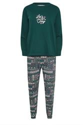 PixieGirl Petite Women's Green 'Let's Get Cosy' Snowflake Slogan Pyjama Set 5