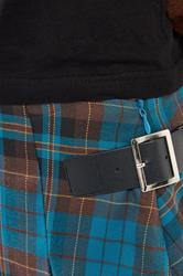 PixieGirl Petite Women's Brown & Blue Check Buckle Midi Skirt | PixieGirl 4