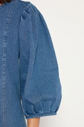 PixieGirl Petite Women's Mid Blue Puff Sleeve Midi Dress | PixieGirl 6