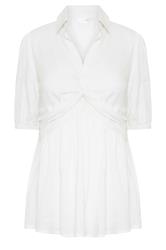 PixieGirl Petite Women's White Woven Twist Front Top | PixieGirl 5