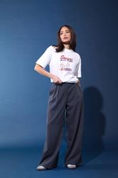 PixieGirl Petite Women's Navy Blue Pinstripe Wide Leg Trousers | PixieGirl 1