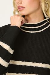 PixieGirl Petite Women's Black Stripe High Neck Knitted Jumper | PixieGirl 4