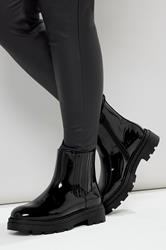 Black Patent Chunky Chelsea Boots In Extra Wide EEE Fit | Yours Clothing 1