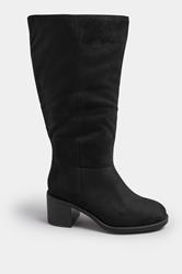 Black Faux Suede Block Heel Knee High Boots In Wide E Fit & Extra Wide EEE Fit | Yours Clothing 3