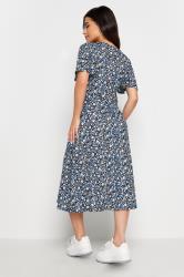 PixieGirl Petite Womens Blue & Black Ditsy Floral Print Midi Dress | PixieGirl 3