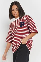 PixieGirl Petite Women's Red Stripe Applique Initial Sweatshirt | PixieGirl 1