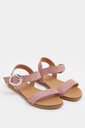 Pink Buckle Detail Sandals In Wide E Fit