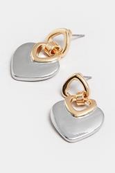 Two Tone Gold & Silver Heart Drop Earrings | Yours Clothing 3