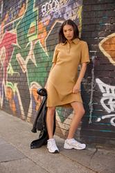 PixieGirl Petite Women's Tan Brown Polo Shirt Dress | Pixie Girl 1