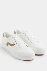 White Faux Leather Trainers In Extra Wide EEE Fit