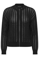 PixieGirl Petite Women's Chocolate Brown Crochet Bomber Cardigan