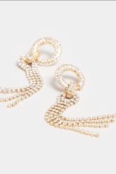 Gold Tone Diamante Drop Tassel Earrings | Yours Clothing 3