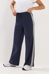 PixieGirl Petite Women's Navy Blue Side Stripe Wide Leg Trousers | PixieGirl 1