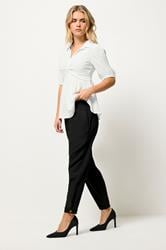 PixieGirl Petite Women's Black Tailored Barrel Button Trousers | PixieGirl 1