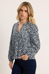 M&Co Petite Blue Floral Cotton Long Sleeve Top | M&Co 3