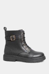 Black Buckle Lace Up Ankle Boots In Wide E Fit & Extra Wide EEE Fit | Yours Clothing 3