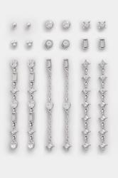 9 PACK Silver Tone Diamante Mixed Earring Set | Yours Clothing 3