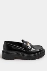 PixieGirl Black Chain Detail Patent Chunky Loafers In Standard Fit | PixieGirl 3