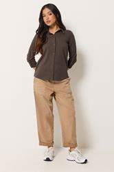 PixieGirl Petite Women's Chocolate Brown Button Cotton Shirt | PixieGirl 1