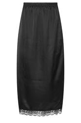 PixieGirl Petite Black Lace Hem Satin Maxi Skirt