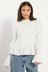 PixieGirl Petite Women's White Shirred Peplum Smock Top | PixieGirl 2