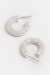 Silver Tone Chunky Diamante Hoop Earrings | Yours Clothing 3