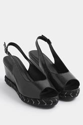 Black Faux Leather Snake Wedge Sandals In Wide E Fit