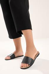 Black Faux Leather Cut Out Mule Sandals In Wide E Fit | Yours Clothing 3