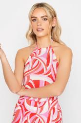 Petite Pink Swirl Print Halter Neck Top | PixieGirl 4