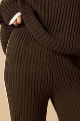 PixieGirl Petite Women's Chocolate Brown Knitted Side Stripe Trousers | PixieGirl 4