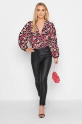 Petite Pink Floral Long Sleeve Bodysuit | PixieGirl 2