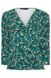 M&Co Petite Green Ditsy Floral Wrap Top | M&Co 5