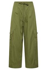 PixieGirl Petite Khaki Green Poplin Cotton Cargo Barrel Leg Trousers