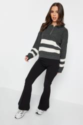 PixieGirl Petite Grey Stripe Knit Zip Collar Jumper | PixieGirl 2