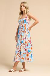 PixieGirl Petite Women's White Postcard Graphic Corset Midaxi Dress | PixieGirl 2
