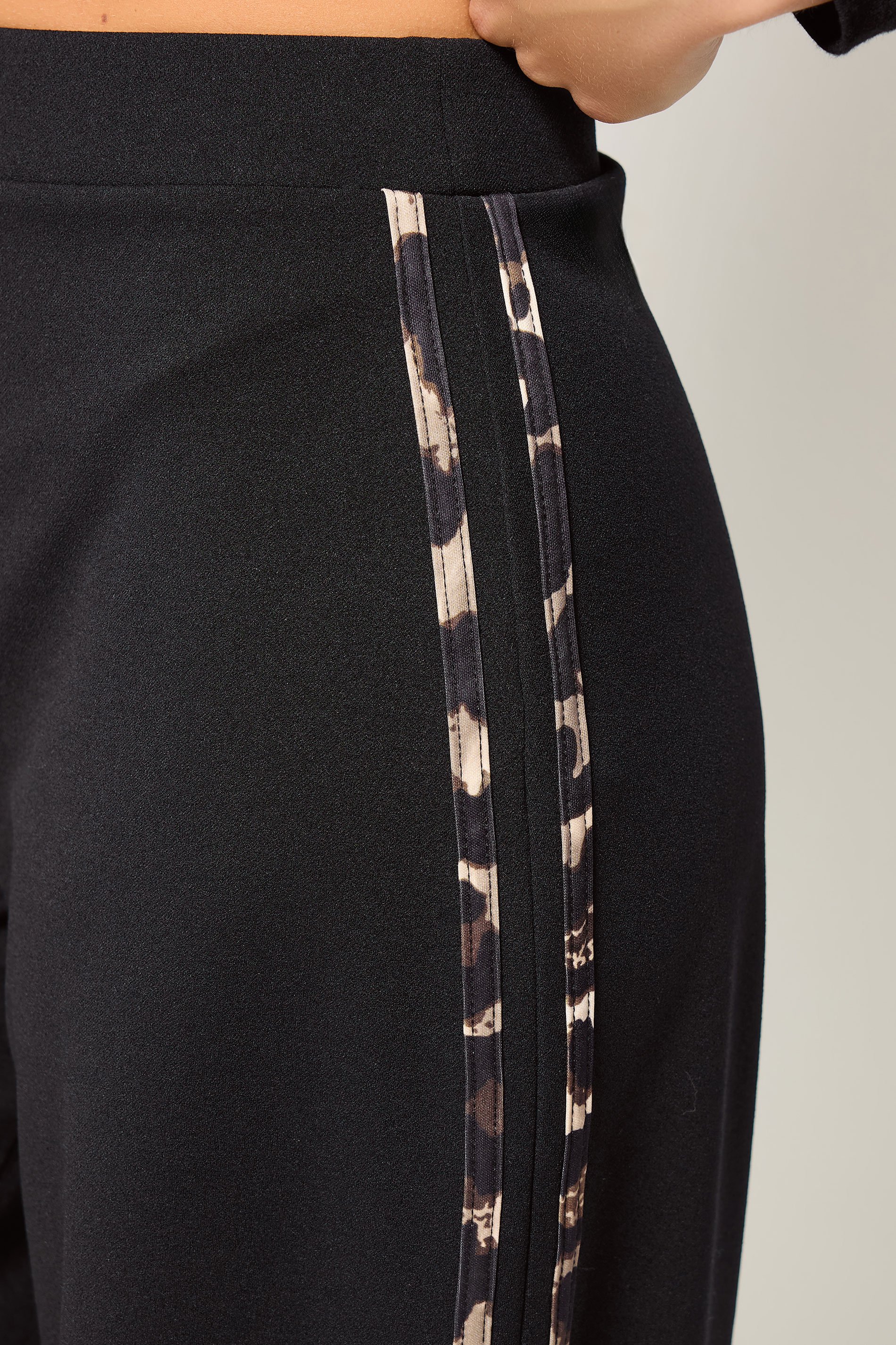 PixieGirl Petite Womens Black Leopard Print Side Stripe Wide Leg Trousers | PixieGirl 4
