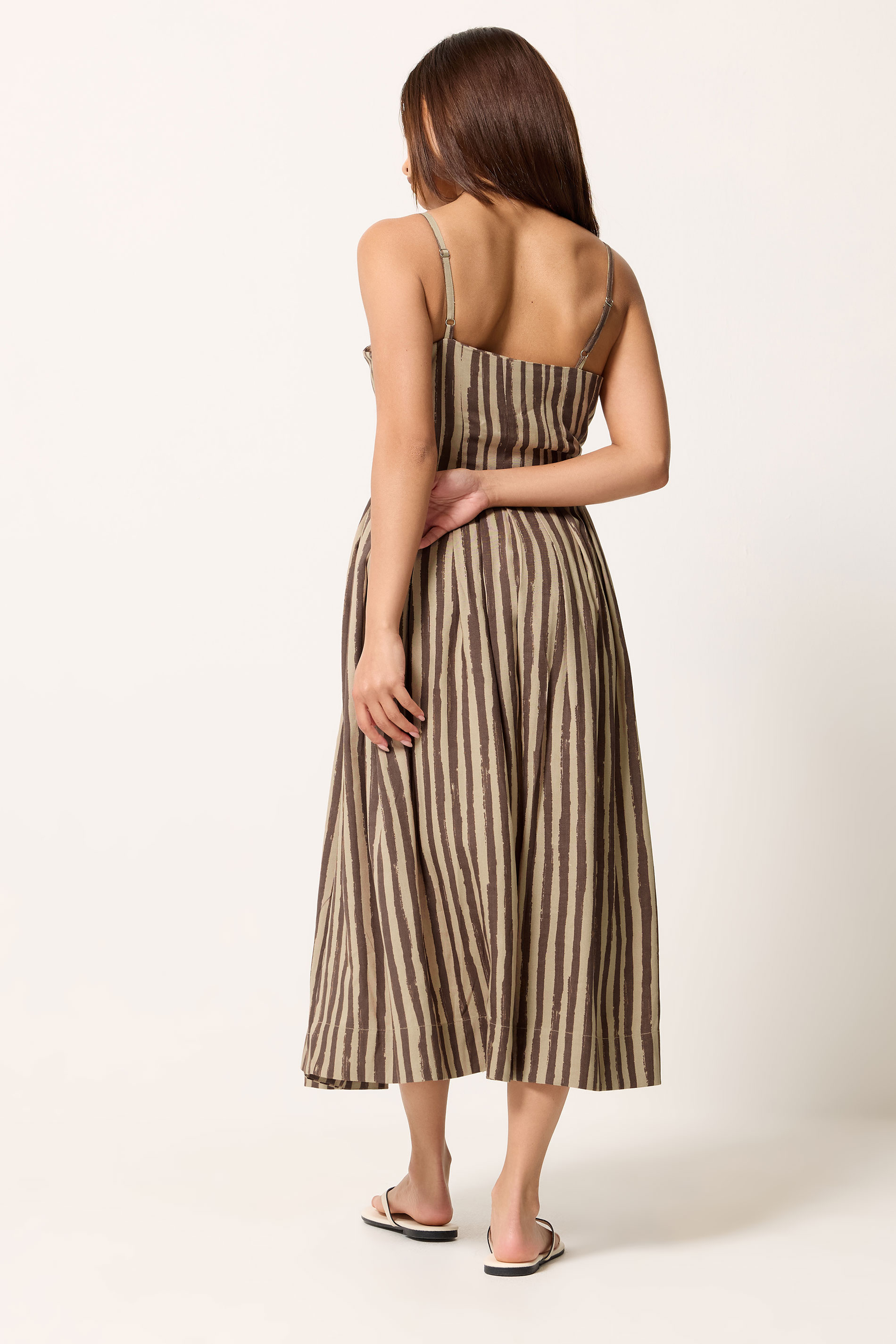 PixieGirl Petite Women's Brown Stripe Midi Dress | PixieGirl 2
