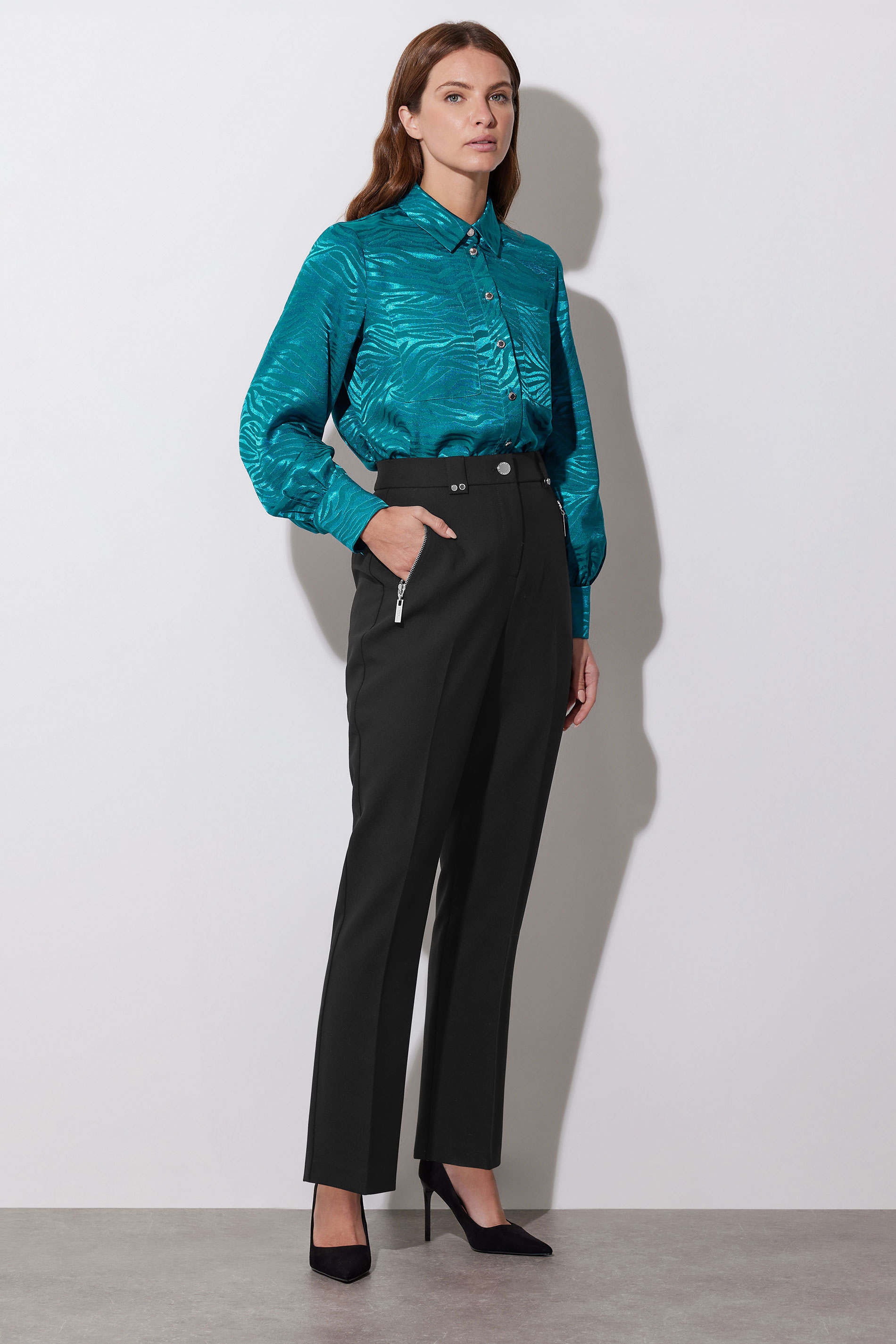 STAR Teal Blue Animal Print Satin Jacquard Shirt | StarByJM 2