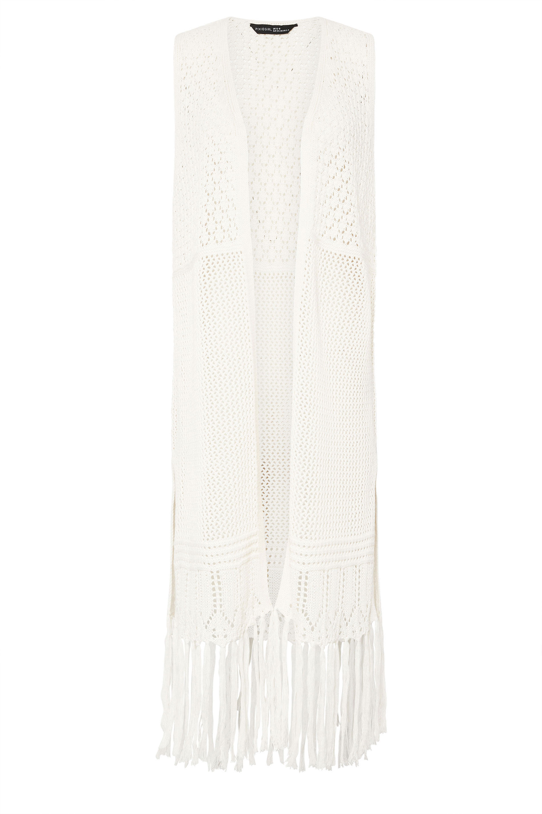 PixieGirl Petite Women's Ivory White Crochet Longline Waistcoat | PixieGirl 5