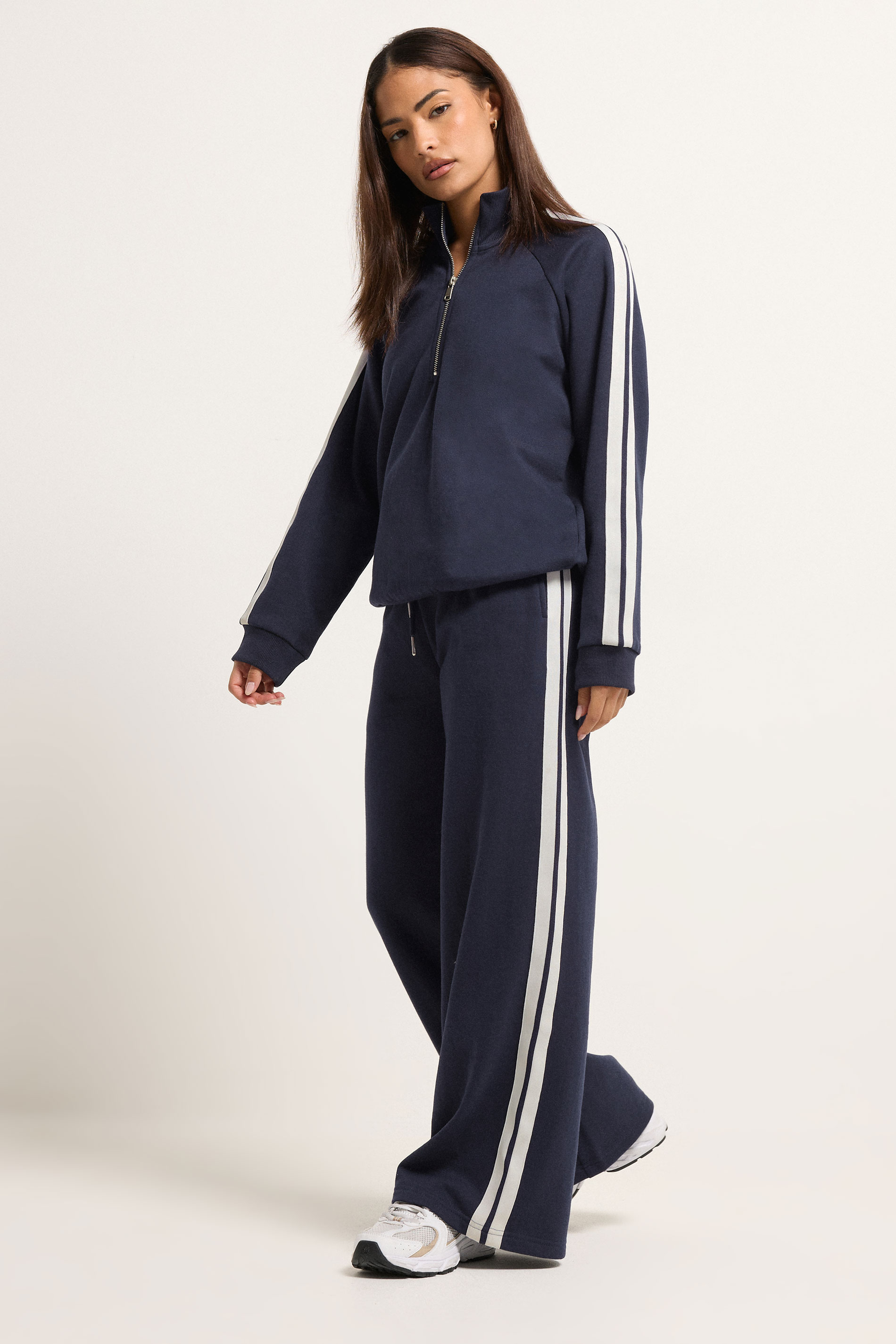 PixieGirl Petite Women's Navy Blue Stripe Quarter Zip Sweatshirt | PixieGirl 1