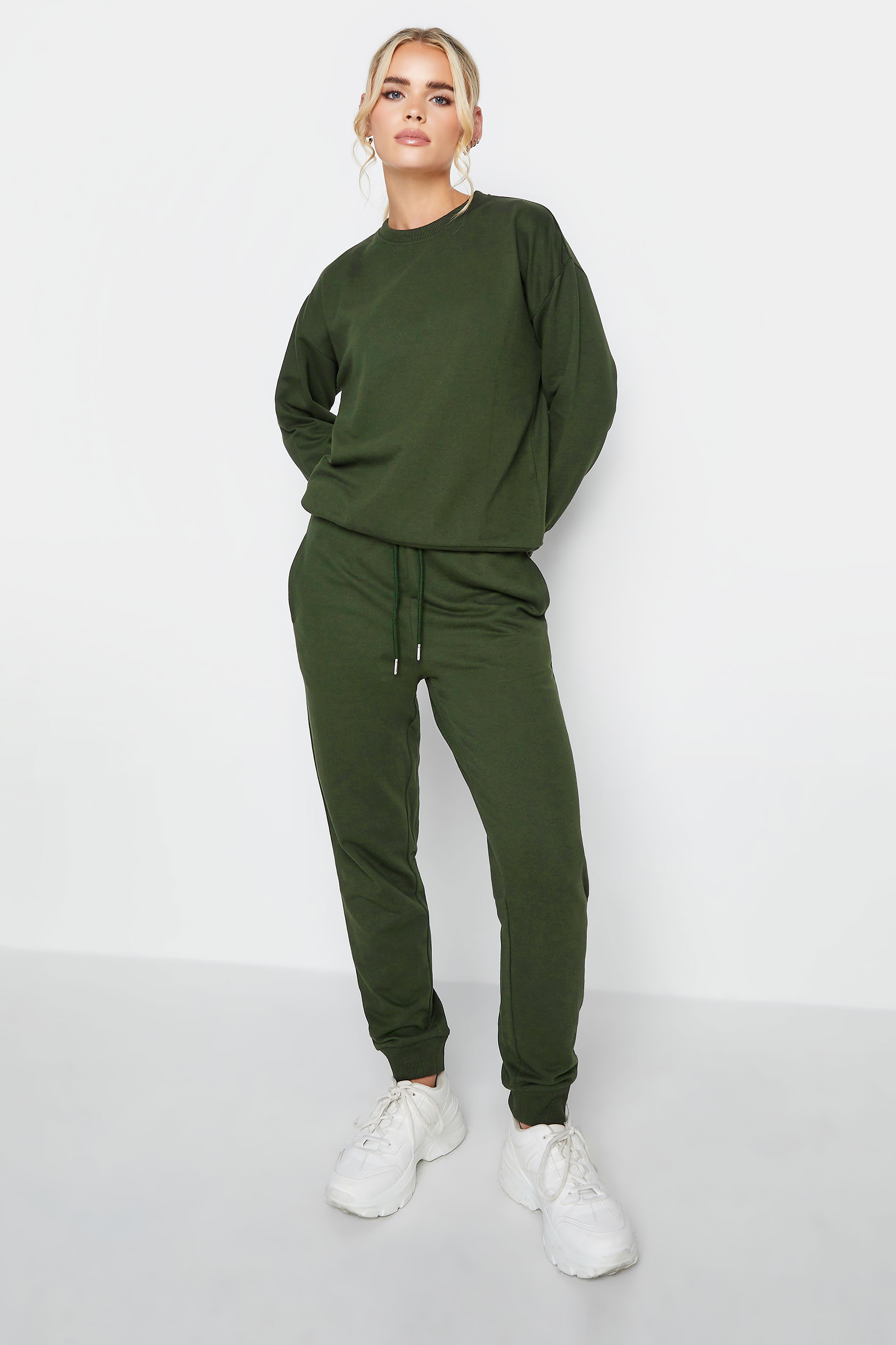 Petite Khaki Green Crew Neck Sweatshirt | PixieGirl 2