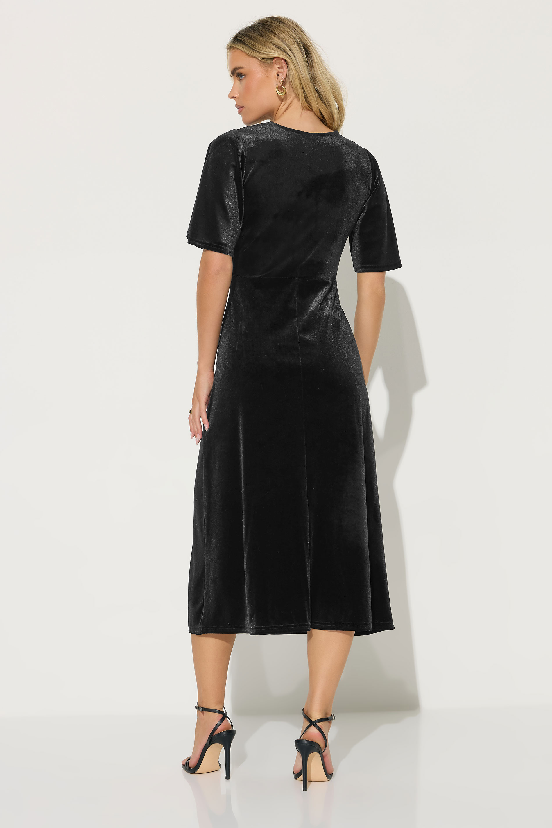 PixieGirl Petite Women's Black Velour Empire Midi Dress | PixieGirl 3