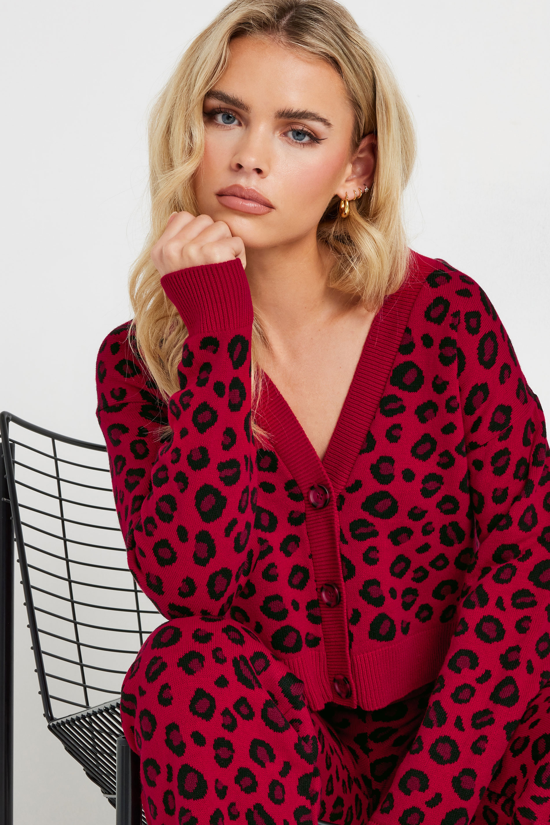 PixieGirl Petite Women's Red Leopard Print Cropped Cardigan | PixieGirl 5